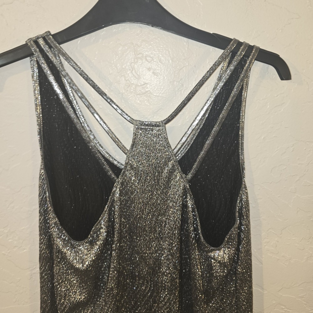 Rock & Republic Metallic Silver Shimmer Black Racerback Tank Top Small Strappy - Picture 5 of 7